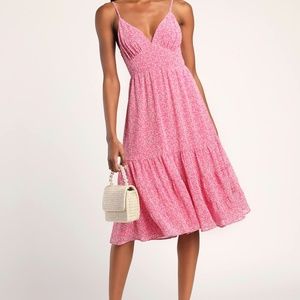 Lulus Feeling Flowerful Pink Floral Print Tie-Back Midi Dress